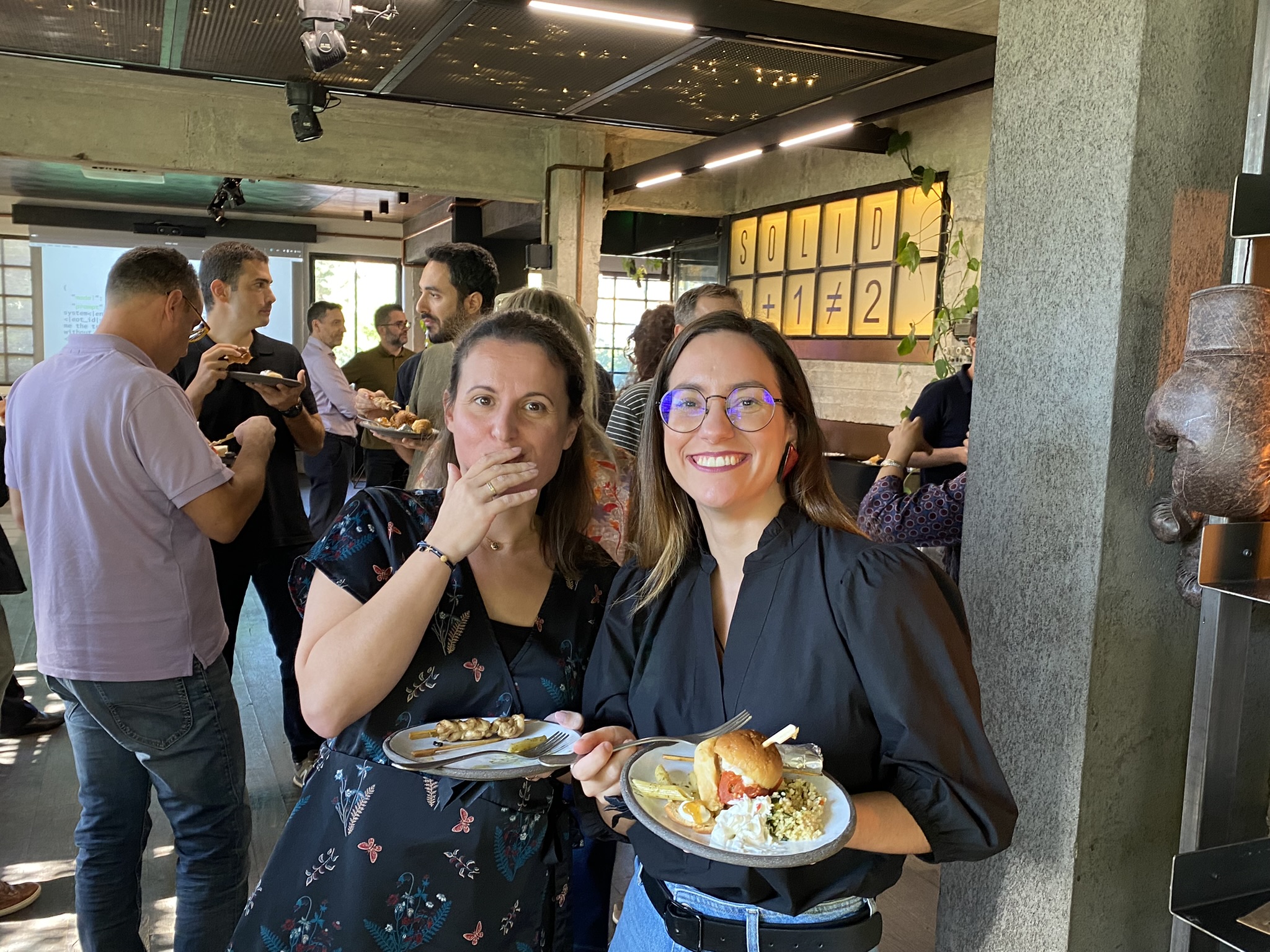 Teams enjoying lunch together.